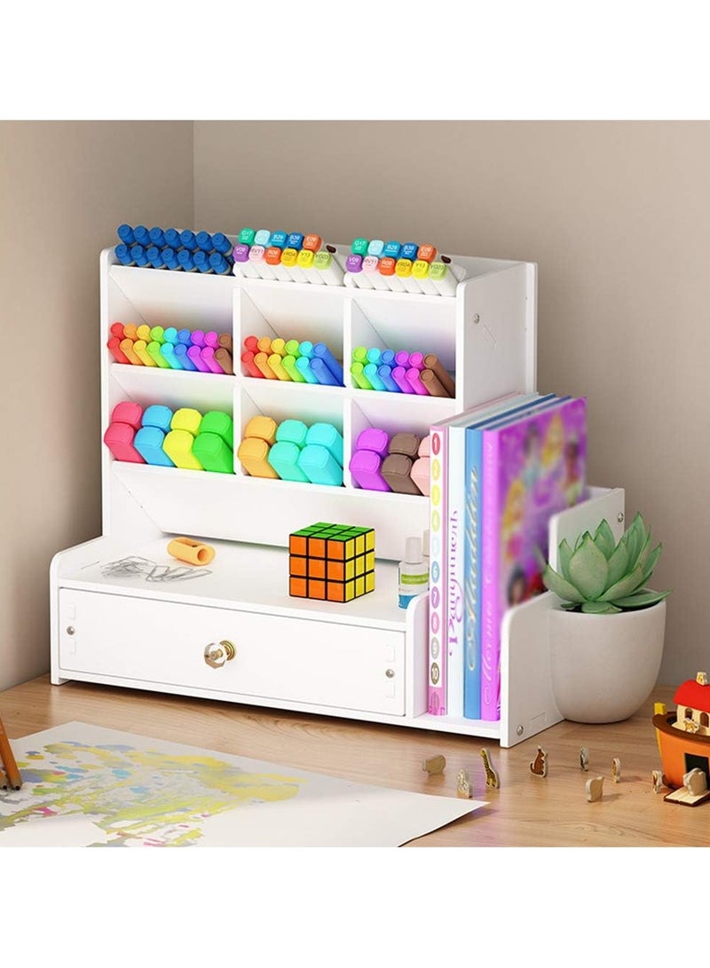 TPGP Desk Organizer with Drawer | White Large Capacity DIY Pen Holder Box | Desktop Stationery Storage Rack for Office, School, and Home - Image 4