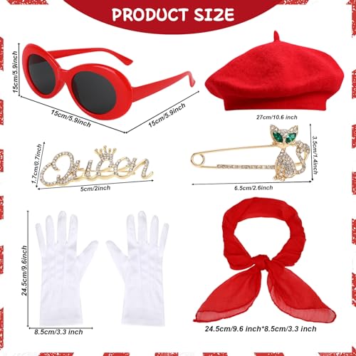 XEPST 6PCS French Women set - 50s Fancy Dress for Women with French Beret Sunglasses Scarf Gloves French Artist Mime Kit for Women Girls Halloween Costumes Cosplay Carnival Fancy Dress Up, Red, MT214 - Image 2