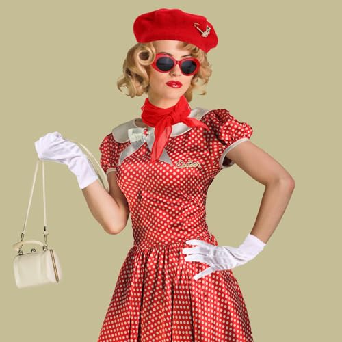 XEPST 6PCS French Women set - 50s Fancy Dress for Women with French Beret Sunglasses Scarf Gloves French Artist Mime Kit for Women Girls Halloween Costumes Cosplay Carnival Fancy Dress Up, Red, MT214 - Image 5