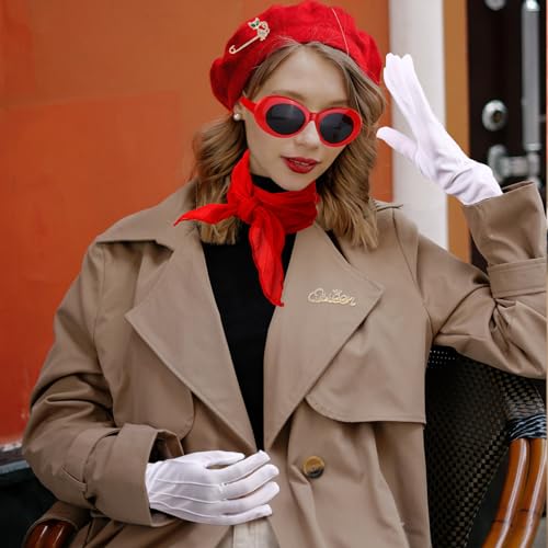 XEPST 6PCS French Women set - 50s Fancy Dress for Women with French Beret Sunglasses Scarf Gloves French Artist Mime Kit for Women Girls Halloween Costumes Cosplay Carnival Fancy Dress Up, Red, MT214 - Image 4