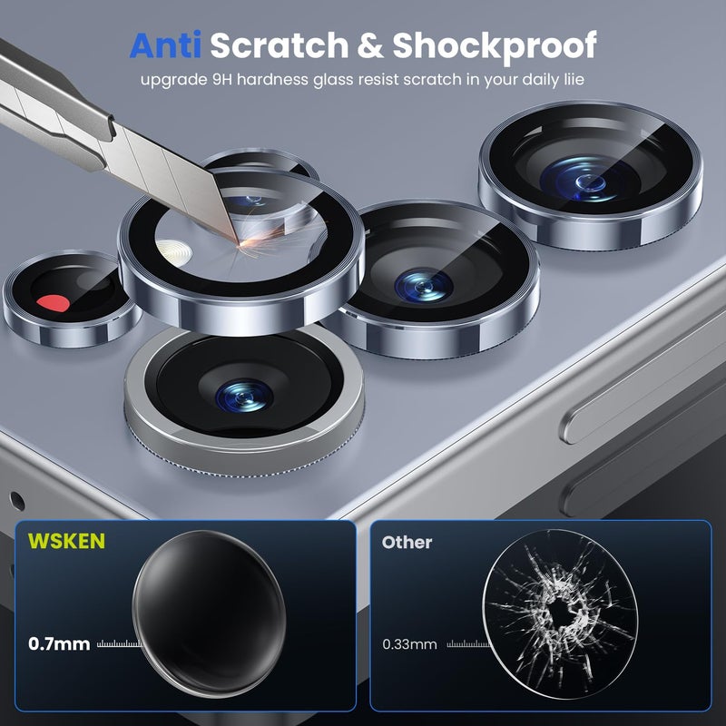 WSKEN for Samsung Galaxy S25 Ultra Camera Lens Protector - Ultra Thin Case Friendly, 9H Shatterproof Tempered Glass with Aluminum Metal Circle Camera Screen Protector Cover Accessories, Blue - Image 3