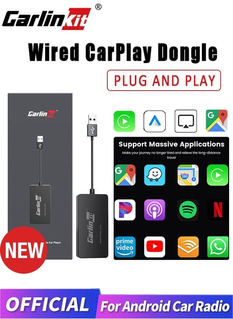 CarlinKit Wired CarPlay Dongle Android Auto for Car Radio with Android System Version 4.4.2 and Above, Install The AutoKit App in The Car System, Dongle Connect The Car's AutoKit App to get CarPlay