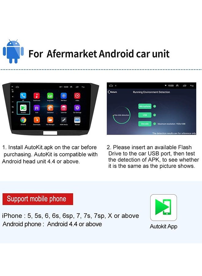CarlinKit Wired CarPlay Dongle Android Auto for Car Radio with Android System Version 4.4.2 and Above, Install The AutoKit App in The Car System, Dongle Connect The Car's AutoKit App to get CarPlay