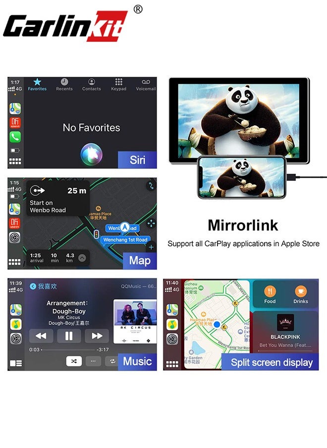 CarlinKit Wired CarPlay Dongle Android Auto for Car Radio with Android System Version 4.4.2 and Above, Install The AutoKit App in The Car System, Dongle Connect The Car's AutoKit App to get CarPlay