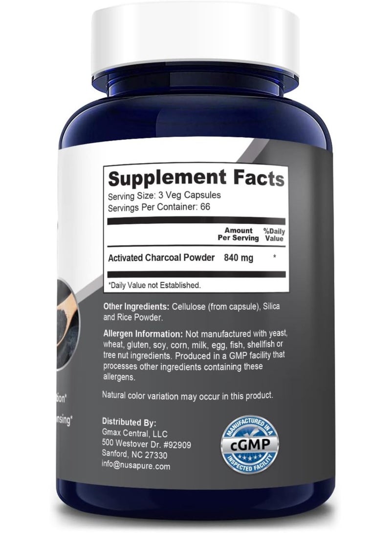 NusaPure Activated Charcoal 840MG 200 veg Caps  - Image 2