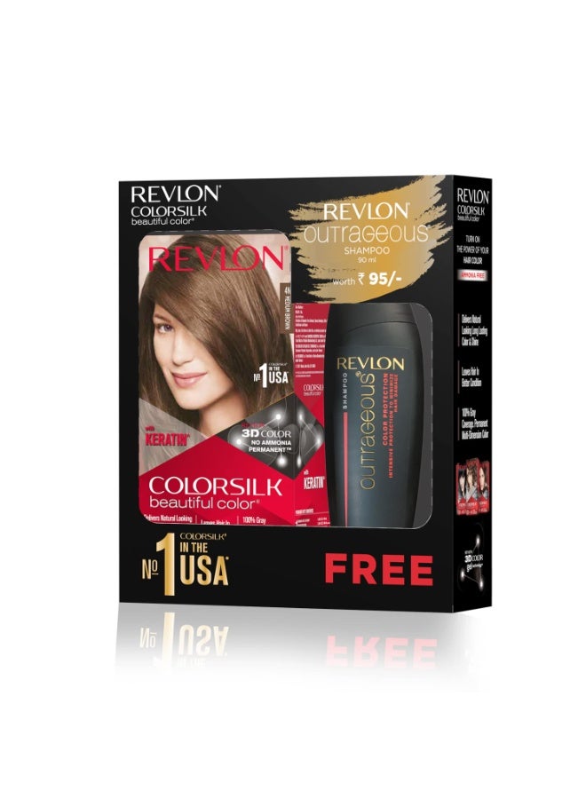 ريفلون صبغة شعر ريفلون كولور سيلك بالكيراتين - 4N بني متوسط - (مع شامبو أوتريجيوس 90 مل) (3S10978F36721341) - Image 1