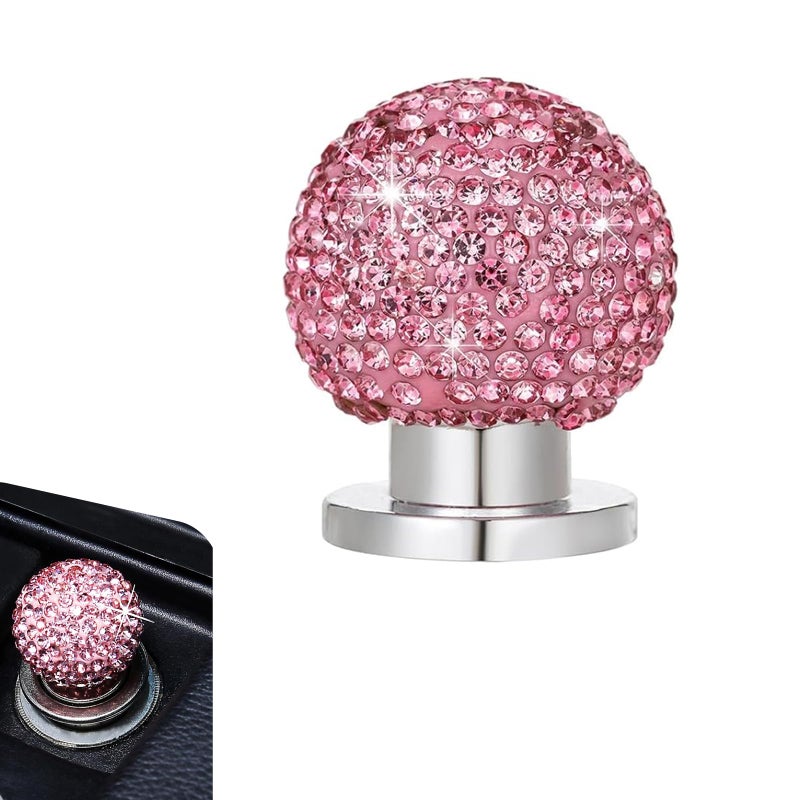 Hugwits 1 PC Bling Car Engine Start Button Cover Crystal Rhinestone Round Ball Push Start Button Decoration Men Women Shiny Ignition Knob Sticker Universal for Most Cars Pink - Image 3