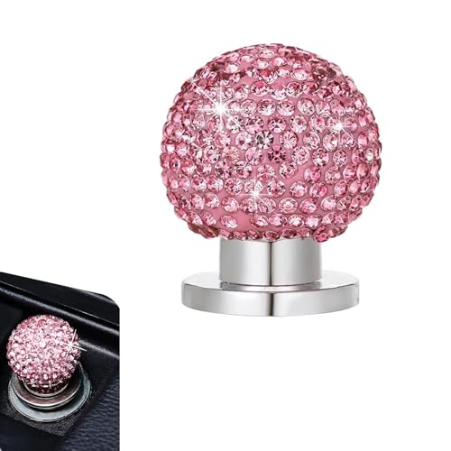 Hugwits 1 PC Bling Car Engine Start Button Cover Crystal Rhinestone Round Ball Push Start Button Decoration Men Women Shiny Ignition Knob Sticker Universal for Most Cars Pink - Image 1