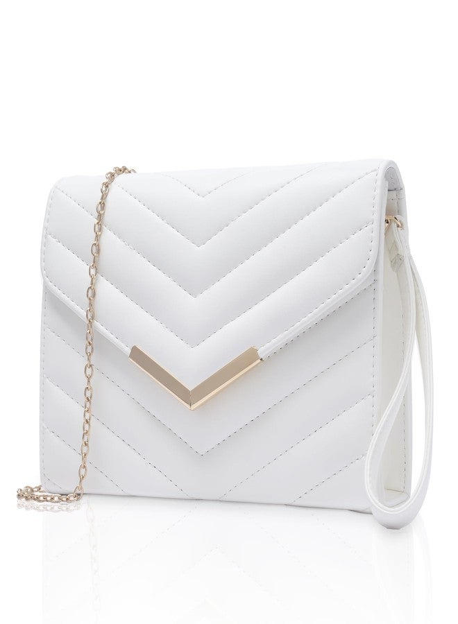 Larcenciel White Quilted Evening Clutch Bag, Elegant Envelope Vegan Leather Crossbody Purse for Women, Detachable Chain & Wristlet Strap, Formal Wedding Guest Bridal Prom Cocktail Party Handbag Wallet - Image 1