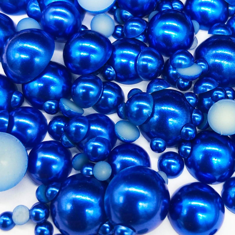 Dowarm 1000 Pieces Flatback Half Pearls Flat Backed Round Half Pearls Beads for Crafts Jewlery 4MM 6MM 8MM 10MM 12MM 14MM Mixed SizeDark Blue