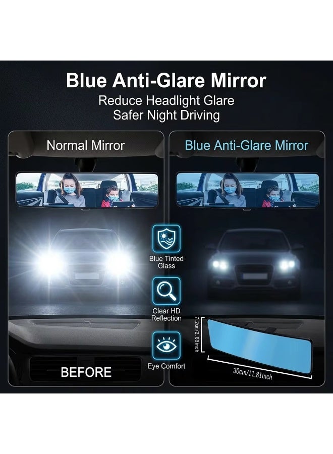 Curved Elimination Blind Spot Rearview Mirror, Universal 30cm Panoramic Rearview Mirror, Interior Clip-on Wide Angle Rear View Mirror to Reduce Blind Spot Effectively for Car SUV Trucks (Blue) - Image 5