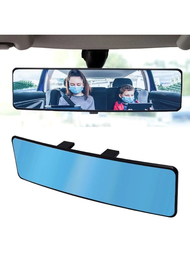 Curved Elimination Blind Spot Rearview Mirror, Universal 30cm Panoramic Rearview Mirror, Interior Clip-on Wide Angle Rear View Mirror to Reduce Blind Spot Effectively for Car SUV Trucks (Blue) - Image 1