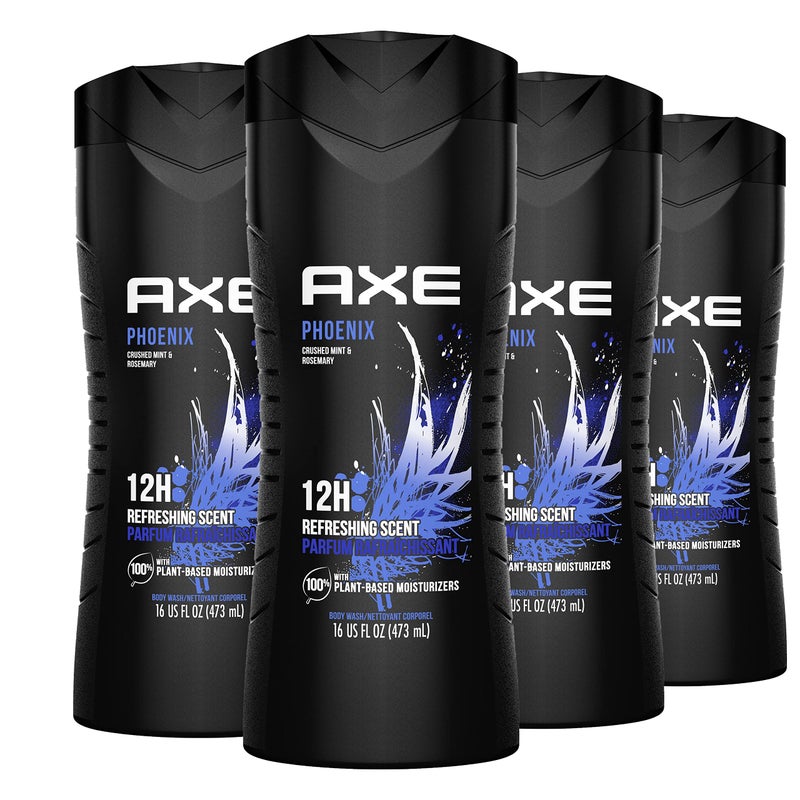 AXE Body Wash Phoenix 4 Count 12h Refreshing Scent Crushed Mint & Rosemary Men's Body Wash with 100% Plant-Based Moisturizers 16 oz - Image 1