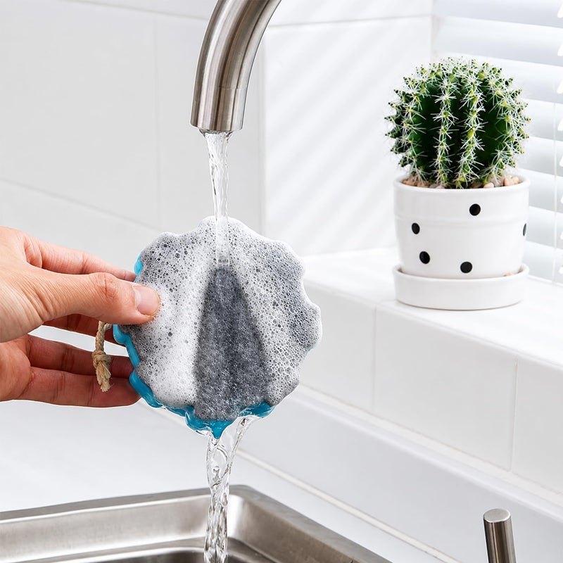 Dish Cleaning Sponge - Pack of 4 Thick Multi Layer Kitchen Scrub Sponges, Dirt & Grease Removal Pads, For Dishes, Pots, Pans, Kitchen Surfaces, Assorted color & Different Shape - Image 3