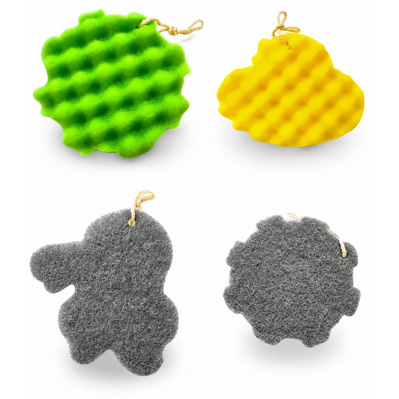 Dish Cleaning Sponge - Pack of 4 Thick Multi Layer Kitchen Scrub Sponges, Dirt & Grease Removal Pads, For Dishes, Pots, Pans, Kitchen Surfaces, Assorted color & Different Shape - Image 2