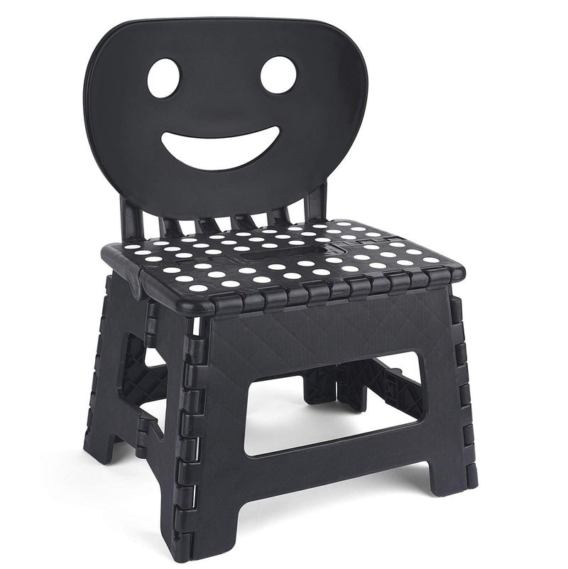 ACSTEP Folding Step Stool with Back Support for Kids9 Kids Step Stool for Outdoor or Indoor Kitchen Step Stools and Bathroom Stool for Toddlers Boys Girls  Black
