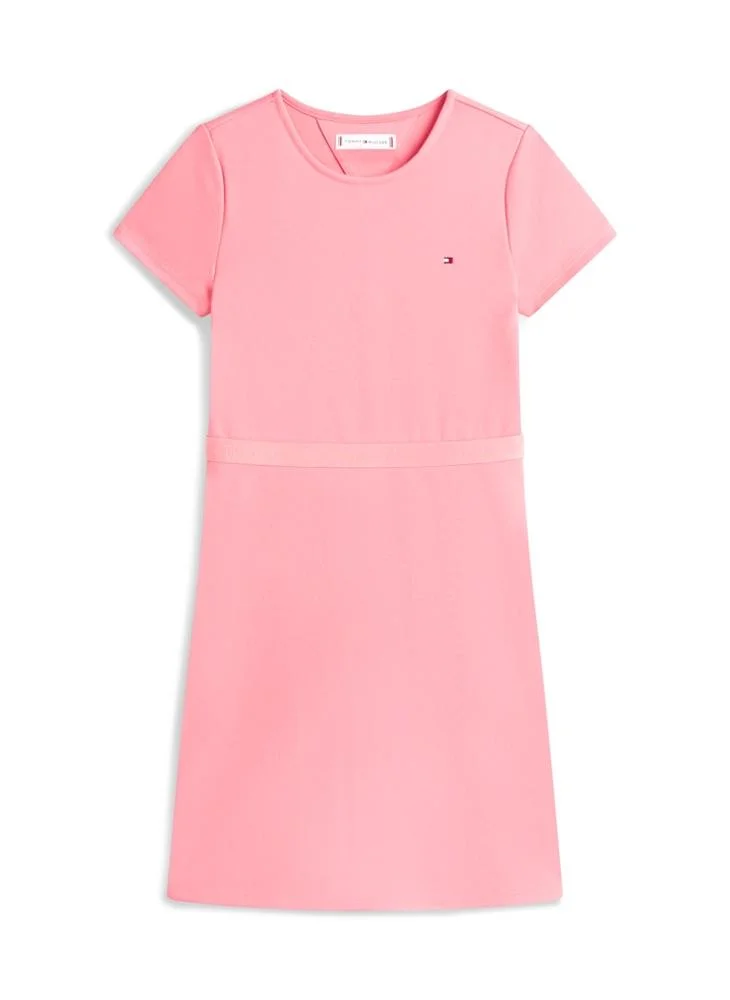 Tommy Hilfiger coral pink Essential Short Sleeve Skater Dress for Women | Best Price UAE