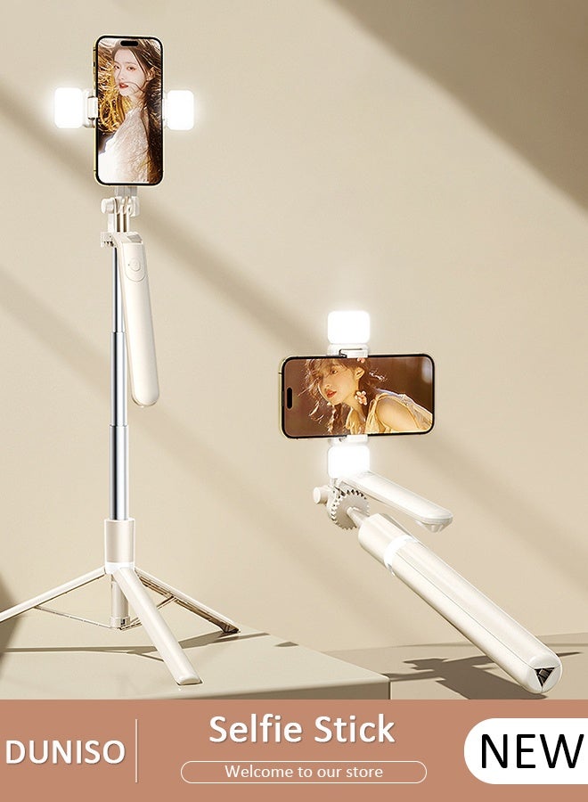 Selfie Stick, All-in-1 Extendable Cell Phone Tripod Stand,Rotate Phone Tripod with Bluetooth Remote Shutter and Fill Light,Group Selfies/Live Streaming/Video Recording Compatible with All Phones