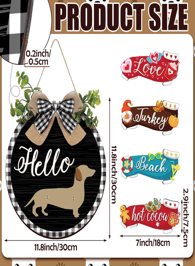 جلينمال مجموعة جلينمال المكونة من 16 قطعة من زينة تعليق الأبواب الخشبية القابلة للتبديل على شكل كلب داشهوند ريفي، لافتة ترحيبية عمودية قابلة للاستبدال، ديكور باب أمامي وشرفة (أسود بإطار منقوش). - Image 3