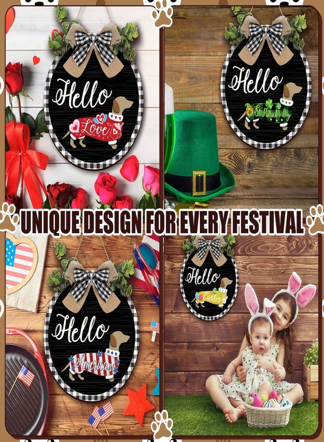 جلينمال مجموعة جلينمال المكونة من 16 قطعة من زينة تعليق الأبواب الخشبية القابلة للتبديل على شكل كلب داشهوند ريفي، لافتة ترحيبية عمودية قابلة للاستبدال، ديكور باب أمامي وشرفة (أسود بإطار منقوش). - Image 2