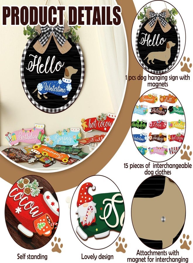 جلينمال مجموعة جلينمال المكونة من 16 قطعة من زينة تعليق الأبواب الخشبية القابلة للتبديل على شكل كلب داشهوند ريفي، لافتة ترحيبية عمودية قابلة للاستبدال، ديكور باب أمامي وشرفة (أسود بإطار منقوش). - Image 4