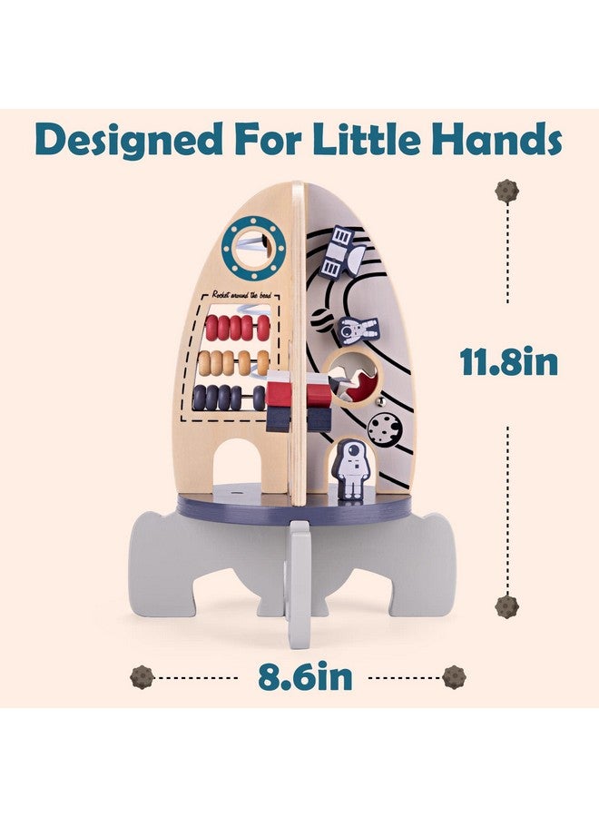 Wdmiya مجموعة ألعاب مكعب النشاط الخشبي ودميا للرضع، ألعاب مونتيسوري للأطفال بعمر سنة، هدايا عيد ميلاد للصبيان والبنات، هدايا عيد الميلاد التعليمية والحسية، ألعاب لوح مشغول للأطفال الذكور من 6-18 شهر (صاروخ) - Image 3
