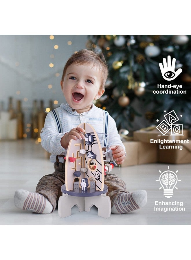 Wdmiya مجموعة ألعاب مكعب النشاط الخشبي ودميا للرضع، ألعاب مونتيسوري للأطفال بعمر سنة، هدايا عيد ميلاد للصبيان والبنات، هدايا عيد الميلاد التعليمية والحسية، ألعاب لوح مشغول للأطفال الذكور من 6-18 شهر (صاروخ) - Image 5