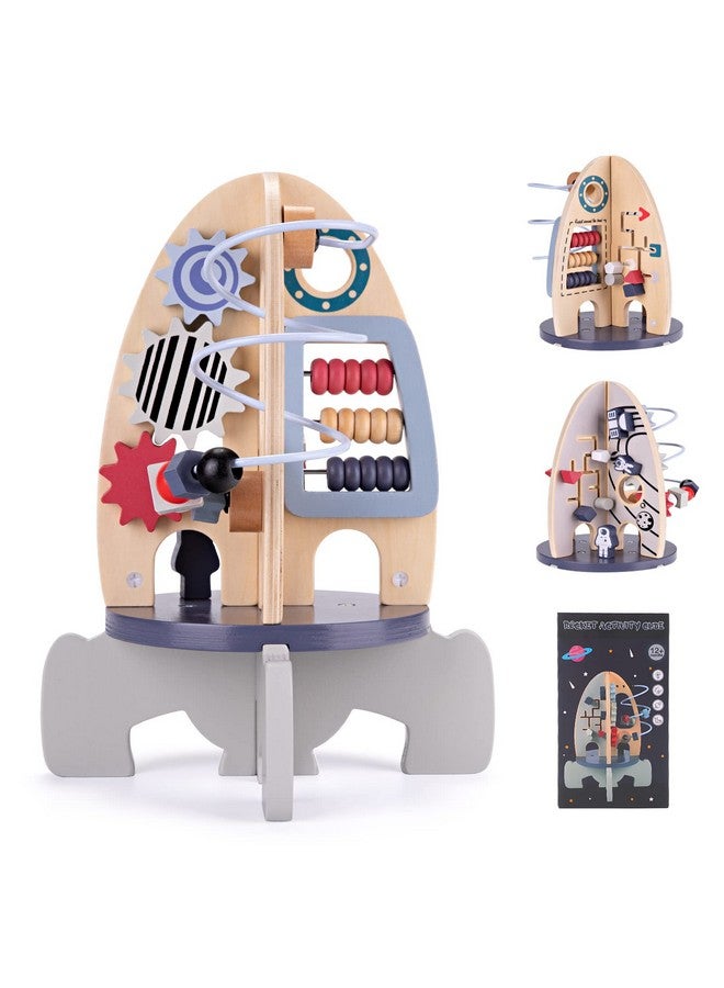 Wdmiya مجموعة ألعاب مكعب النشاط الخشبي ودميا للرضع، ألعاب مونتيسوري للأطفال بعمر سنة، هدايا عيد ميلاد للصبيان والبنات، هدايا عيد الميلاد التعليمية والحسية، ألعاب لوح مشغول للأطفال الذكور من 6-18 شهر (صاروخ) - Image 1