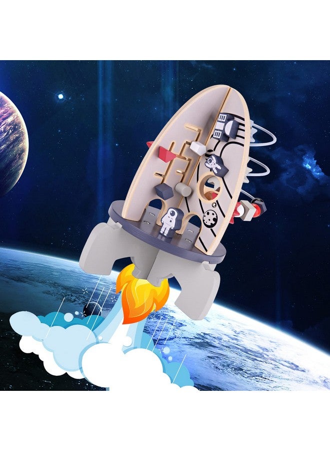 Wdmiya مجموعة ألعاب مكعب النشاط الخشبي ودميا للرضع، ألعاب مونتيسوري للأطفال بعمر سنة، هدايا عيد ميلاد للصبيان والبنات، هدايا عيد الميلاد التعليمية والحسية، ألعاب لوح مشغول للأطفال الذكور من 6-18 شهر (صاروخ) - Image 4