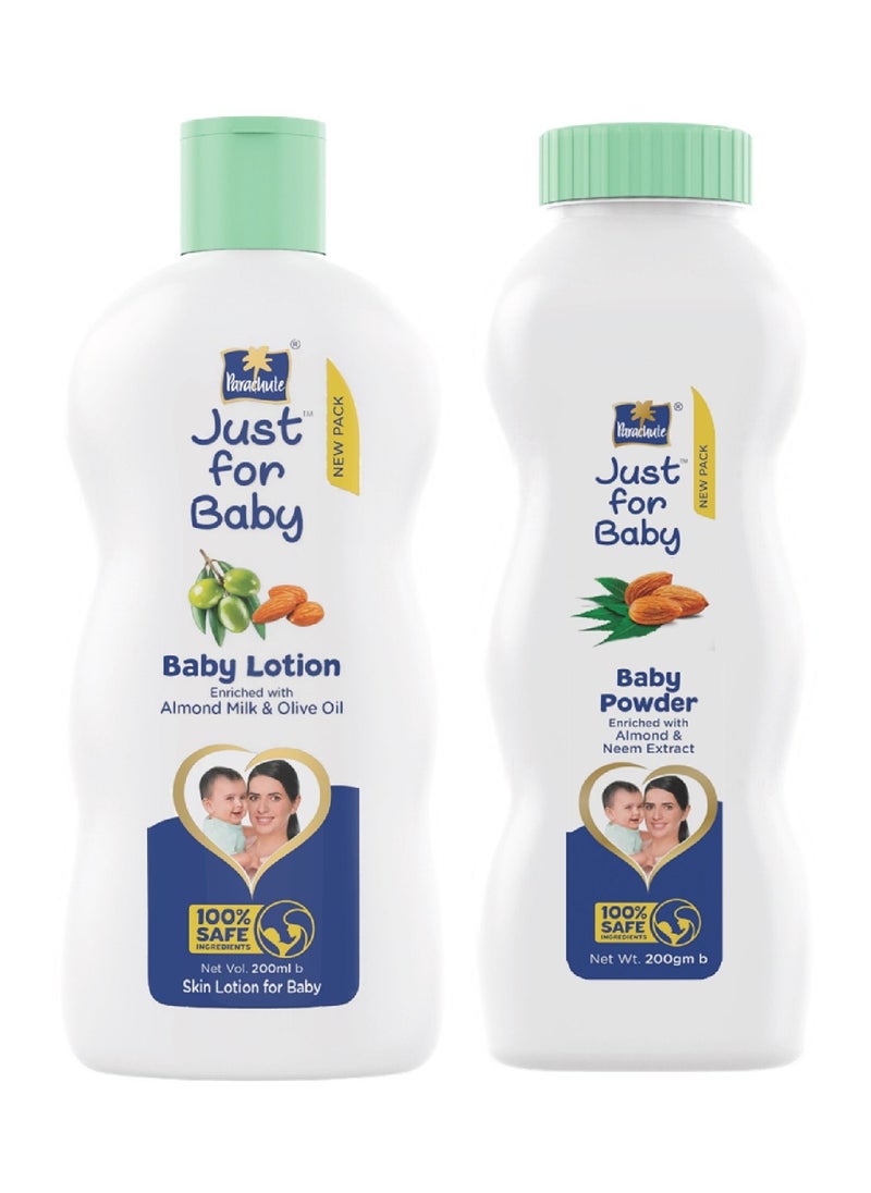 Parachute Just for Baby Lotion 200ml + Just for Baby Powder 200gm 