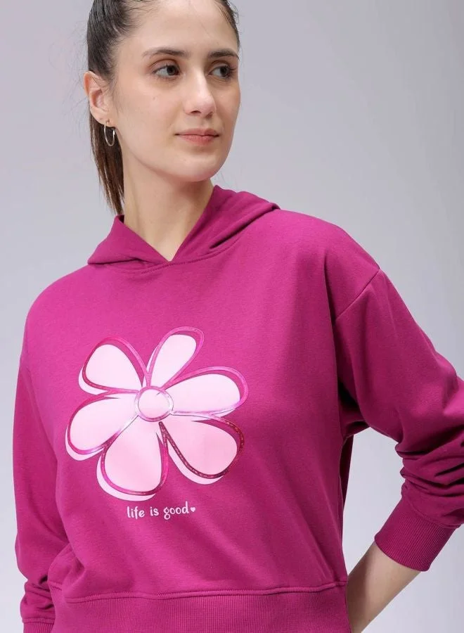Freehand Women Relaxed Fit Floral Printed Hooded Neck Long Sleeve Hooded Sweatshirt