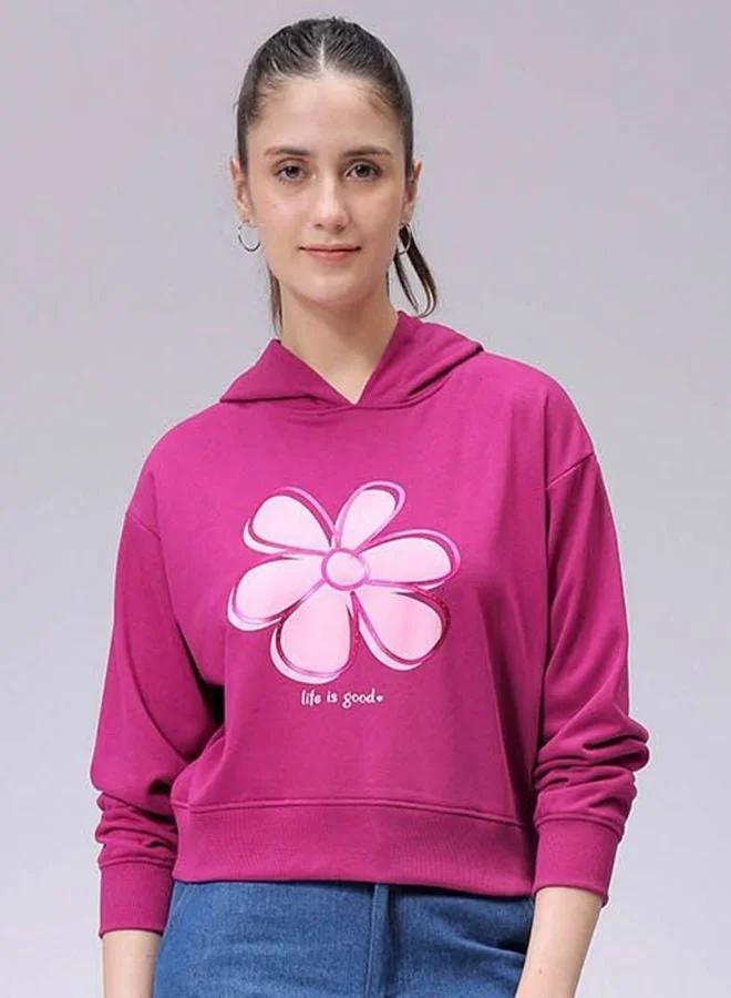 Freehand Women Relaxed Fit Floral Printed Hooded Neck Long Sleeve Hooded Sweatshirt
