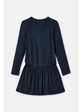 Tchibo Kids Girl Long Sleeve Textured Dress, Navy  - Image 3