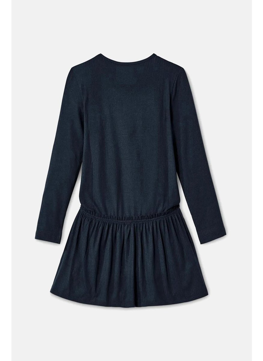 Tchibo - Kids Girl Long Sleeve Textured Dress, Navy - Image 1