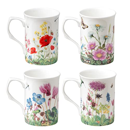 Grace Teaware Bone China Coffee Tea Mugs 9-Ounce, Assorted Set of 4 (Meadow) - Image 2