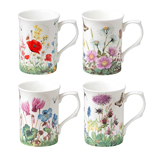 Grace Teaware Bone China Coffee Tea Mugs 9-Ounce, Assorted Set of 4 (Meadow) - Image 1