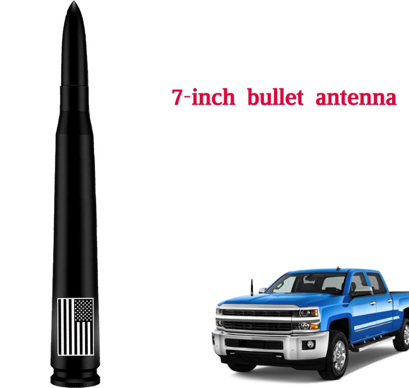 HVSTTPK Car Bullet Antenna with Valve Stem Caps for GM Chevy Silverado 1500 2500 3500 HD Avalanche Ford F Series F150 F250 GMC Sierra 1500 2500 3500 Denali Heavy Truck Accessories (Black)- 7inch- America Flag - Image 4