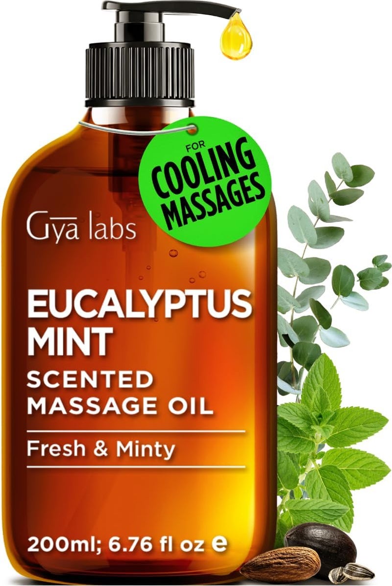 Gya Labs Eucalyptus Mint Massage Oil - 6.76 Fl Oz - Eucalyptus Mint Massage Oil for Sore Muscles and Relaxing Massages, Invigorating Scent - Non-Greasy Formula, Non-GMO and Cruelty-Free - Image 1