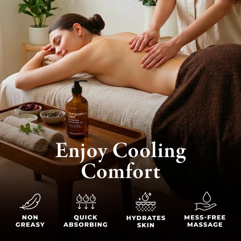 Gya Labs Eucalyptus Mint Massage Oil - 6.76 Fl Oz - Eucalyptus Mint Massage Oil for Sore Muscles and Relaxing Massages, Invigorating Scent - Non-Greasy Formula, Non-GMO and Cruelty-Free - Image 2