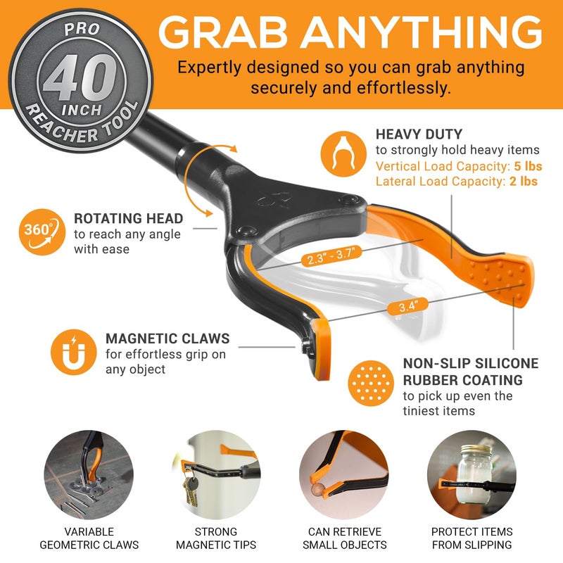 EZPIK Pro 40" Extended Grabber Reacher Tool for Elderly, Trash Hand Grabber Pickup Sticks for Seniors, Foldable Gripper Claw Pickup Tool, Hand Extension Magnetic Folding Tongs - Image 5