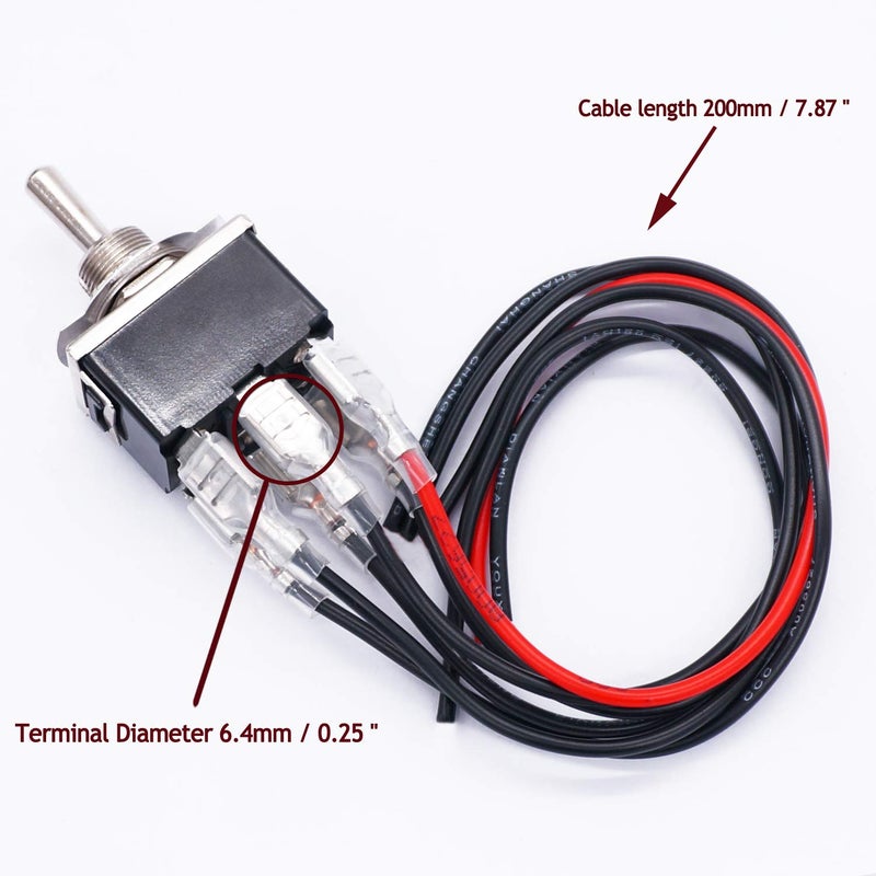 TWTADE 3 Pcs Momentary Heavy Duty Rocker Toggle Switch 6 Pin 3 Position (ON)-OFF-(ON) DPDT 16A 250VAC Spade Terminal Metal Boat Switch With Waterproof Boat Cap And 6.3mm Terminal Wires TEN-223MZX-B223 - Image 5