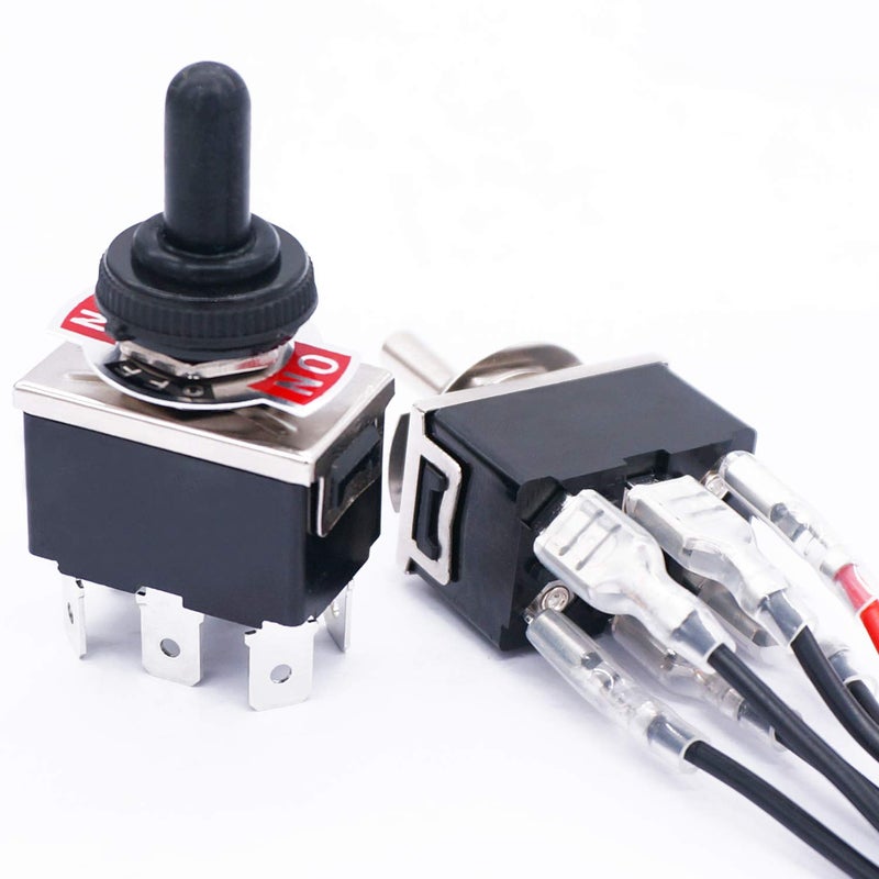 TWTADE 3 Pcs Momentary Heavy Duty Rocker Toggle Switch 6 Pin 3 Position (ON)-OFF-(ON) DPDT 16A 250VAC Spade Terminal Metal Boat Switch With Waterproof Boat Cap And 6.3mm Terminal Wires TEN-223MZX-B223 - Image 4