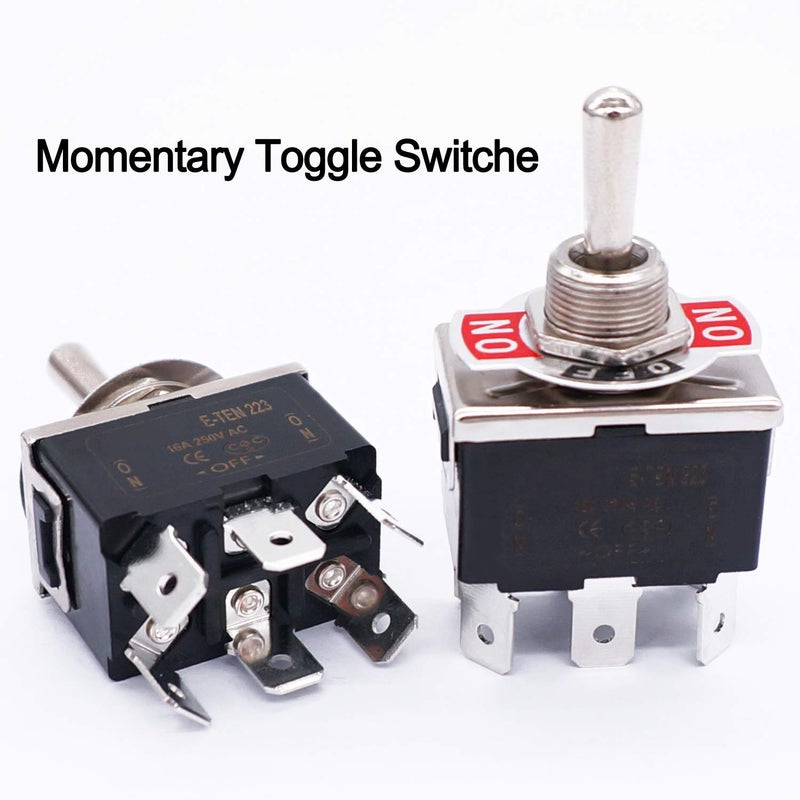 TWTADE 3 Pcs Momentary Heavy Duty Rocker Toggle Switch 6 Pin 3 Position (ON)-OFF-(ON) DPDT 16A 250VAC Spade Terminal Metal Boat Switch With Waterproof Boat Cap And 6.3mm Terminal Wires TEN-223MZX-B223 - Image 2