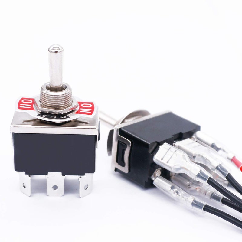 TWTADE 3 Pcs Momentary Heavy Duty Rocker Toggle Switch 6 Pin 3 Position (ON)-OFF-(ON) DPDT 16A 250VAC Spade Terminal Metal Boat Switch With Waterproof Boat Cap And 6.3mm Terminal Wires TEN-223MZX-B223 - Image 3