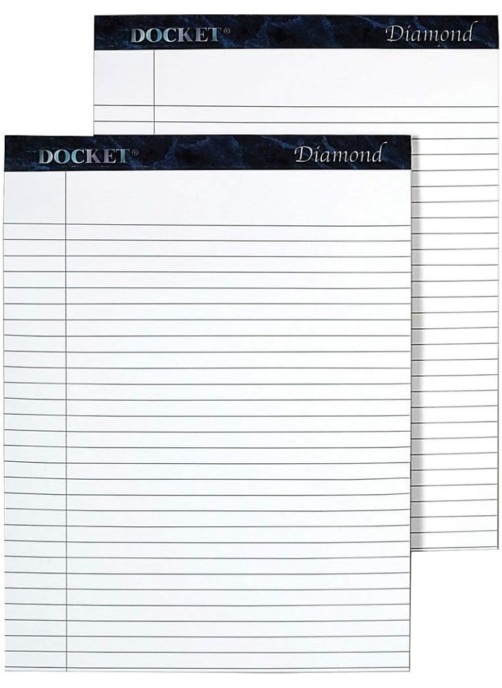 TOPS TOPS Docket Diamond 100% Recycled Premium Stationery Tablet, 8-1/2 x 11-3/4 Inches, Perforated, White, Legal/Wide Rule, 50 Sheets per Pad, 2 Pads per Pack (63975)  - Image 1