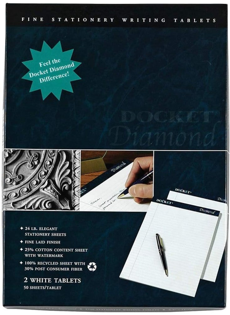 TOPS TOPS Docket Diamond 100% Recycled Premium Stationery Tablet, 8-1/2 x 11-3/4 Inches, Perforated, White, Legal/Wide Rule, 50 Sheets per Pad, 2 Pads per Pack (63975)  - Image 2
