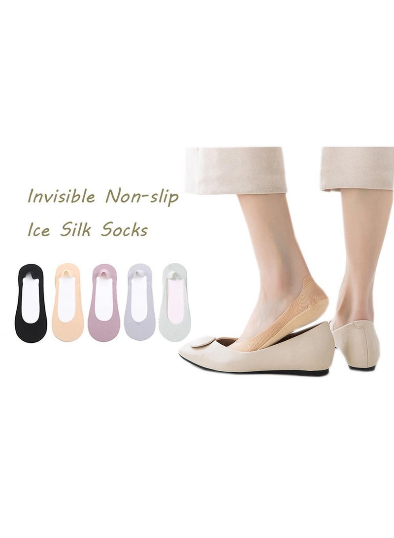 Sweet seven 5 Pairs of Invisible Non-slip Ice Silk Socks - Silicone Ice Silk Breathable No Show Socks for Women and Girls Womens Low Cut Socks Cool Thin Liner Socks  - Image 5