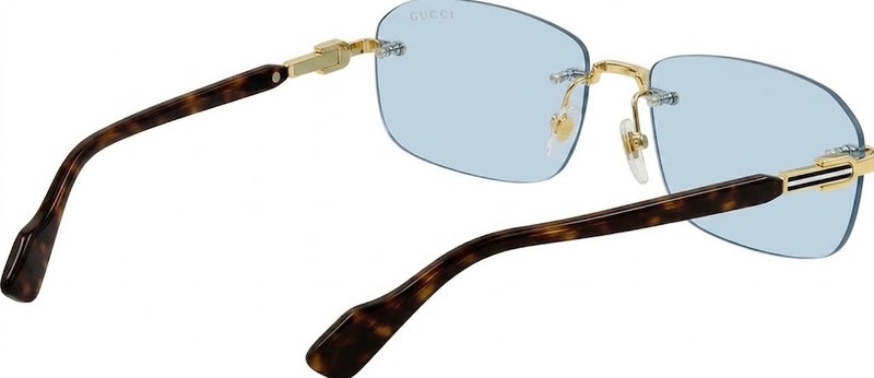 Gucci GG1221S 002 56 Rimless Rectangular Sunglasses For Unisex - Gold/Tortoise Frame With Blue Lenses - Image 3