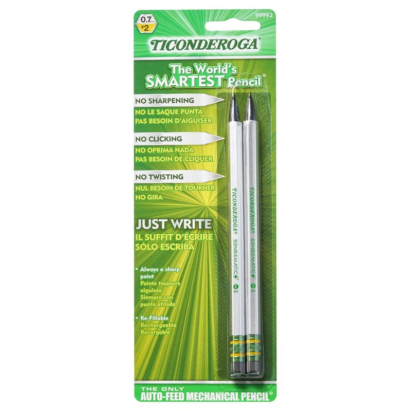Ticonderoga Sensematic Mechanical Pencil, 0.7mm Lead, Silver, 2 Count - Image 1