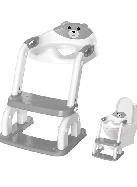 Potty Training Seat, Toddler Toilet Seat for Kids Boys Girls, Foldable Portable Potty Chair with Anti-Slip Step Stool, Kids Potty Seat with Adjustable Height Ladder Guard Handle Soft Cushion (Gray)